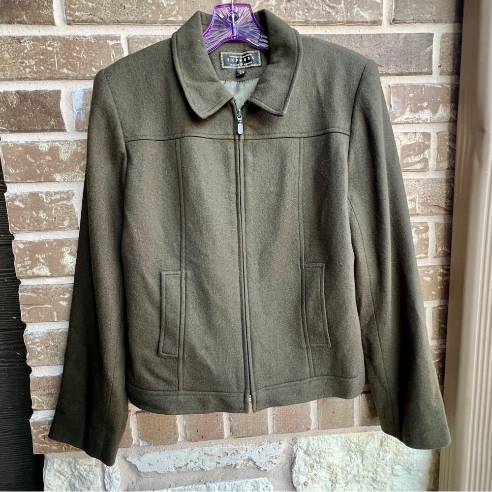 Compagnie Internationale Express 100% wool green vintage zip up collared jacket8